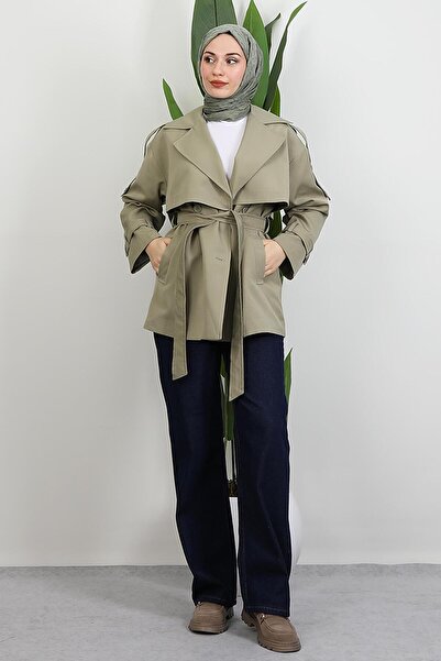 GİYZAMİLA Λεπτομέρεια ζώνης Κοντή καμπαρντίνα Μαλακό πράσινο