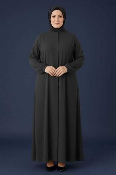MİSMOLY Medina Silk Mevlana Cut Loose Plus Size Ferace with Pockets and Belt