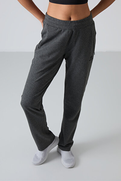 TOMMY LIFE Anthracite Melange Comfortable Fit Classic Leg Women's Sweatpants with Hidden Zipper Pocket - 94148