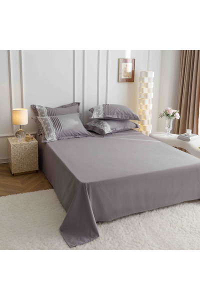 JOJO HOME Bed linen set, soft touch cotton, 240x250cm, 6 pieces, Light Grey