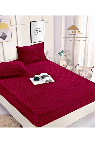 JOJO HOME Cocolino duvet cover + 2 pillowcases, knitted pattern, 3 pieces, 180x200cm, Bordeaux