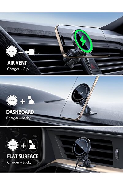 Lamicall 15W MagSafe Car Mount Charger - 3-in-1 Intelligent Chip, 360° Wireless Holder