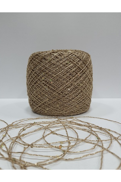 İPLİKOUTLET Bej Üzeri Gold Simli Hologram Pullu İp 200 Gram