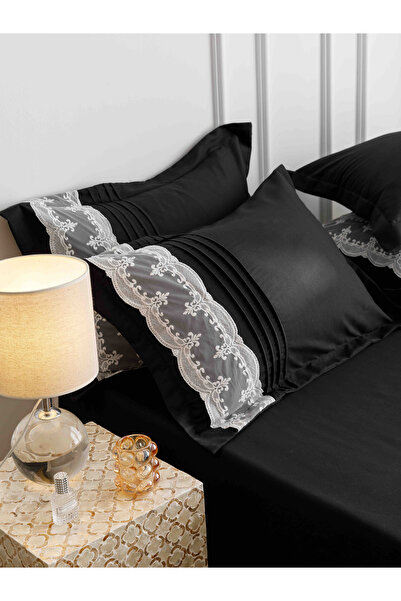 JOJO HOME Bed linen set, soft touch cotton, 240x250cm, 6 pieces, Black