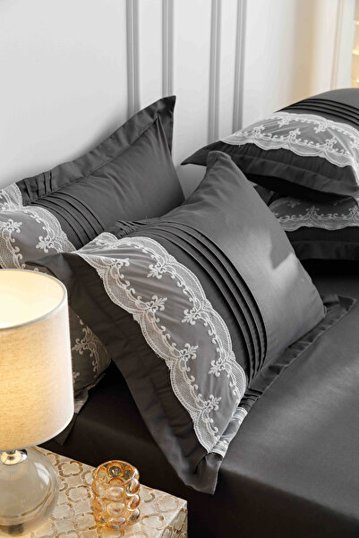 JOJO HOME Bedding set, soft touch cotton, 240x250cm, 6 pieces, Dark Grey