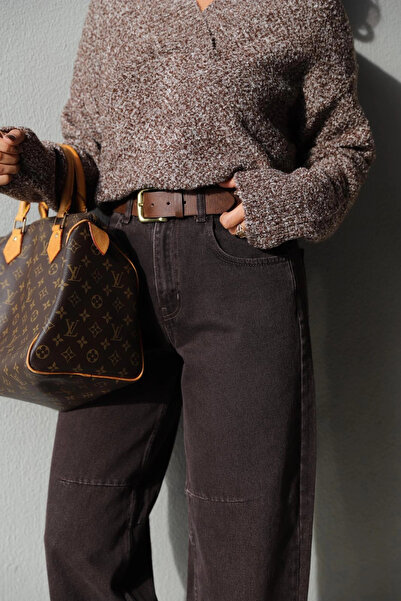 Purple by Banu Kahverengi Dikiş Detay Jean Pantolon