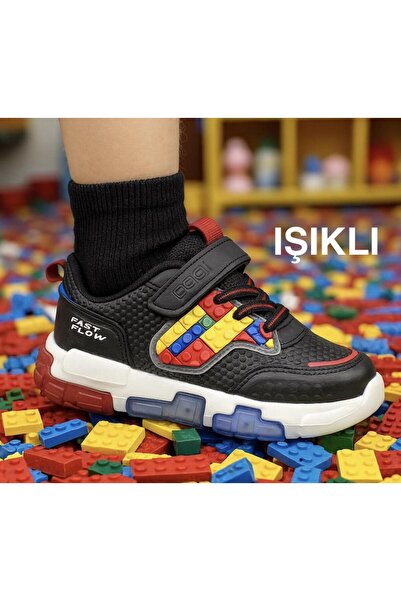 Cool Heros-Ptk 26/30 Lego Patterned Lighted Velcro Sneaker Sports Shoes