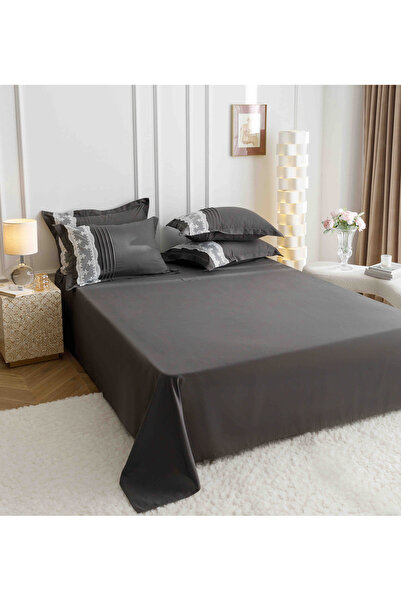 JOJO HOME Bedding set, soft touch cotton, 240x250cm, 6 pieces, Dark Grey