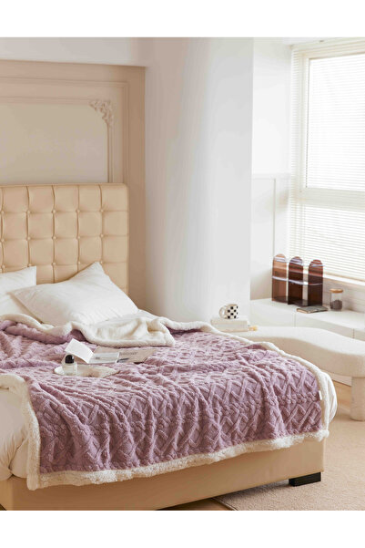 JOJO HOME Warm cocolino blanket, knitted pattern, 200x230cm, Lilac