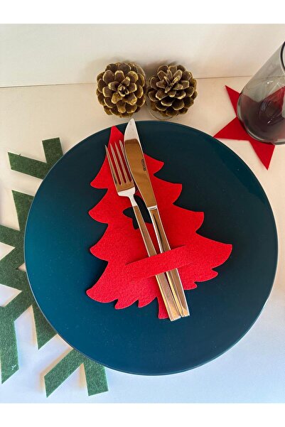 Elfora Red Color 6 Pieces Decorative Pine Tree Napkin Holder & Spoon Holder C...