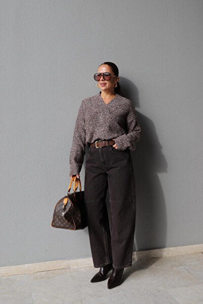 Purple by Banu Kahverengi Dikiş Detay Jean Pantolon