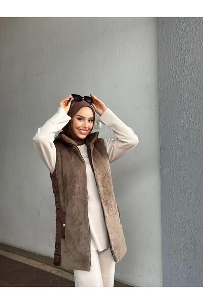 Minel Women's Brown Short Quilted Vest 036