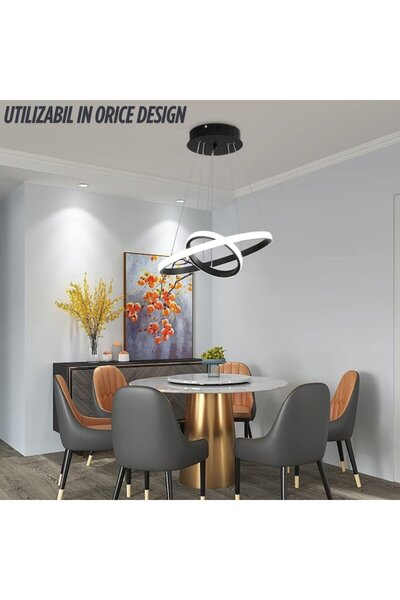 PROMERCO Circular LED Chandelier 27W, Modern Design, Cold Light, 220V, 2 Sources, Diameter 20/40 cm, Black