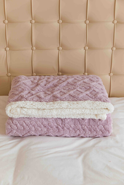 JOJO HOME Warm cocolino blanket, knitted pattern, 200x230cm, Lilac