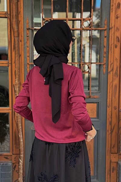 Kayra Sleeve and Collar Piped Plain Basic Knitwear Sweater Ka-Sz-Trk14