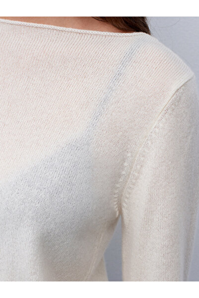 Dilvin Pulover 100% cașmir cu gât bateau-Ecru