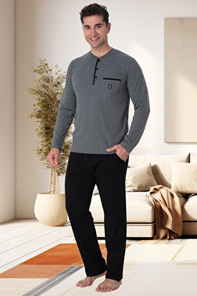 Lohusa Homewear Men's Gray Pocketed Plus Size (Oversized) Pajama Set