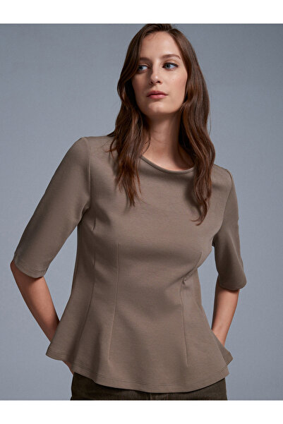 Dilvin 32077 Peplum Top-Light Khaki