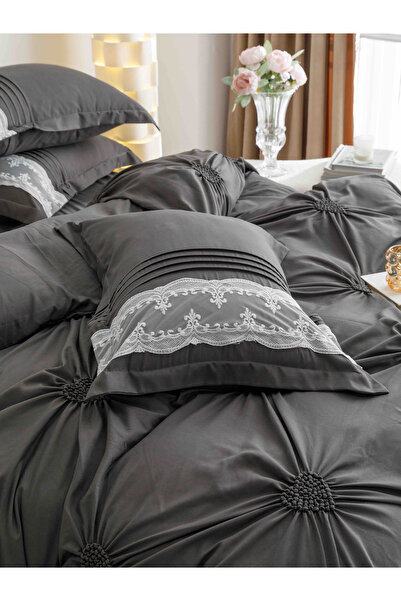 JOJO HOME Bedding set, soft touch cotton, 240x250cm, 6 pieces, Dark Grey