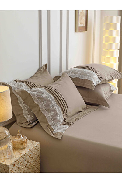 JOJO HOME Bed linen set, soft touch cotton, 240x250cm, 6 pieces, Cappuccino
