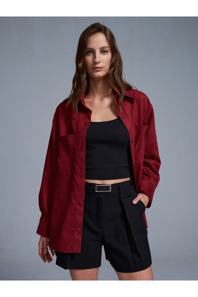 Dilvin 50532 Suede Shirt Jacket-Burgundy