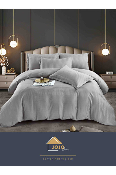 JOJO HOME Damask bed linen set, with elastic, 6 pieces, 180x200cm, Light Grey