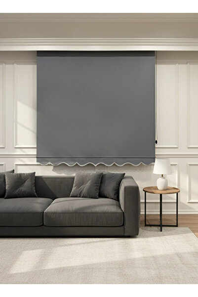 Brillant STOR PERDE KOYU GRİ ETEKLİ Kalın Mat Keten Görünümlü