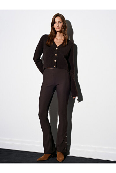 Dilvin 60273 Μάλλινο Πλεκτό Πλεκτό Πουλόβερ με Κουμπιά-Καφέ Ανοιχτό