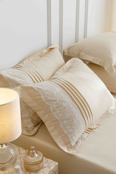 JOJO HOME Bed linen set, soft touch cotton, 240x250cm, 6 pieces, Cream