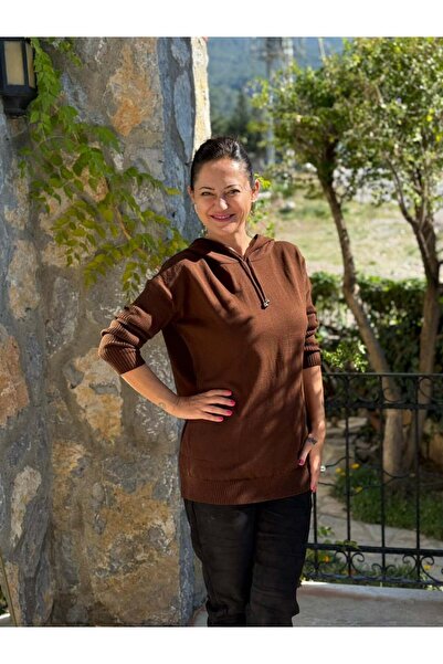 Punta Otantik Mt3096 Hooded Pocket Knitwear Sweatshirt Brown