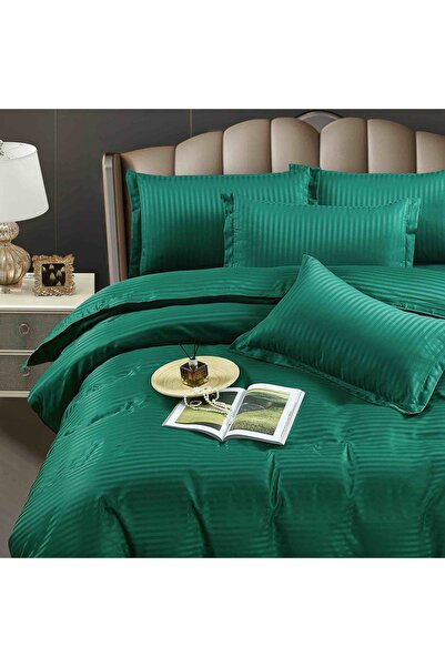 JOJO HOME Damask bed linen set, with elastic, 6 pieces, 180x200cm, Emerald Green