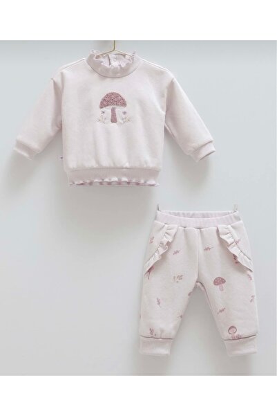 Caramell Mushroom Word Embroidery Top and Bottom 2-Piece Lilac Set