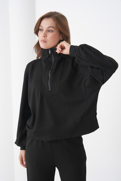 MAMAYAGA Women's Oversized Zippered Hooded Sweatshirt Wide Leg Sporty Stylish Tracksuit Set Suitable for Hijab