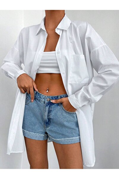 BORCKA TEKSTİL Cămașă albă oversize pentru femei