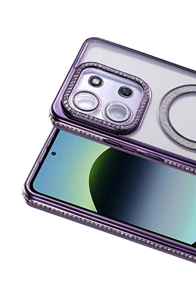 Nezih Case Redmi 15C Uyumlu Taşlı Magsafe Şarj Özellikli Kamera Korumalı Simli Kılıf