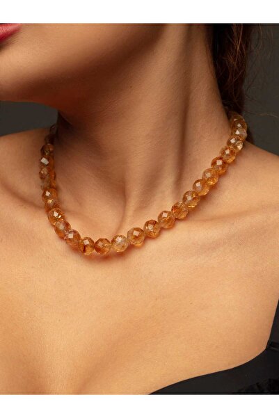 Astrolog Elvan Sitrin Cut Kesim Kolye Doğal Sitrin Taşı ile Şık Duruş ve Pozi...