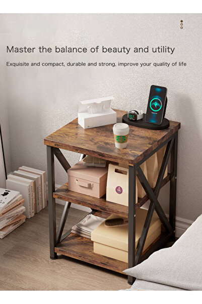AnneFish 40*40*50cm 3-tier Coffee Table Sofa Side Service Table Modern Style End Table Distressed Couch