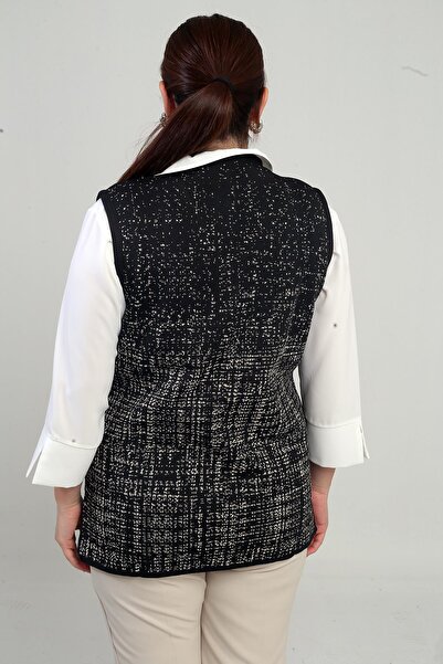 By Saygı Жіночий короткий трикотажний жилет великого розміру з металевими ґудзиками та візерунком «лапка»