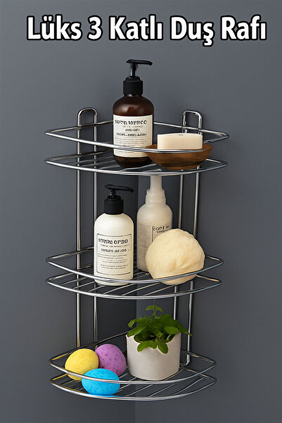 Badem10 Bathroom Shower Corner Shelf Three Tier Chrome Shampoo Holder Rustproof Metal Wall Mounted Organizer