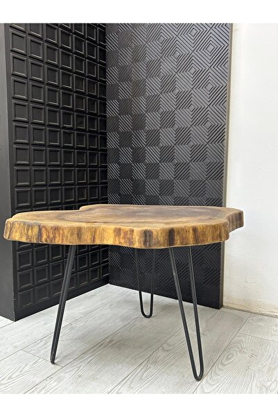 kütükland Doğal Ceviz Kütük Sehpa Metal Ayaklı