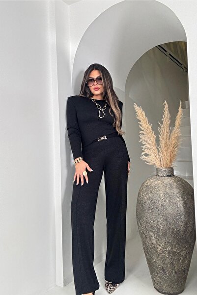 Sohotique By P Glitter Knitted Back Detail Suit Black