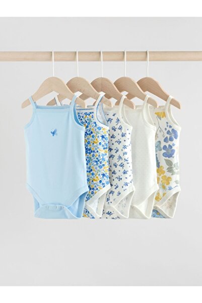 Next Baby طقم ملابس داخلية من 5 قطع مصنوع من القطن مع حمالات ونقشة زهور بيضاء...