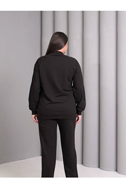 PARKDERİN Women's Plus Size Leopard Paneled Zipper Tracksuit Set