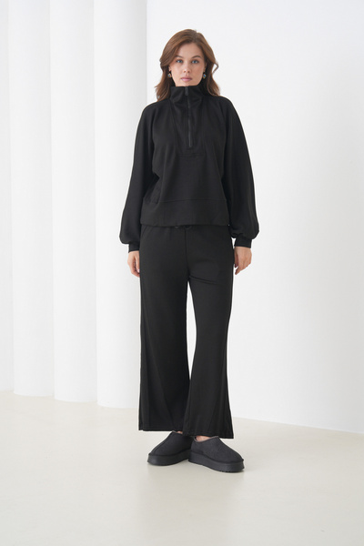 MAMAYAGA Women's Oversized Zippered Hooded Sweatshirt Wide Leg Sporty Stylish Tracksuit Set Suitable for Hijab