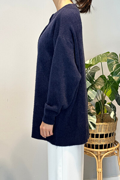 Lale Butik Gold Button Detail Cardigan 25008 Navy Blue