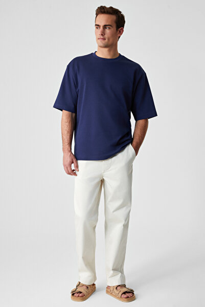 GRIMELANGE Dazmann Men's Oversized Fit Crew Neck Short Sleeve 100% Organic Cotton Navy Blue T-Shirt