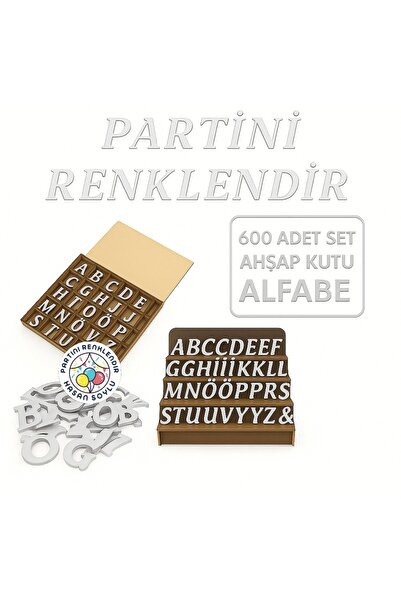 Partini Renklendir Gümüş Pleksi Alfabe, 600 Adet, 30 Çeşit, Yapışkanlı, Her H...
