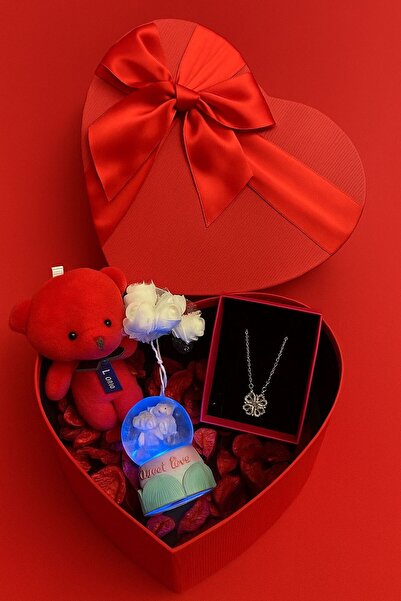 elovya Kırmızı Kalpli Hediye Kutusu – Sevgiliye özel Mıknatıslı 1. Sınıf Çelik Kalp Kolye Seti