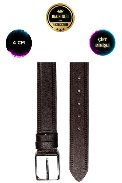 CüzCan Справжня шкіра, коричневий, спеціальний подвійний шов, 4 см, класичний чоловічий ремінь