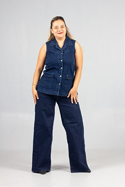 Truva XXL Plus Size Navy Blue Denim Tunic Vest – for Stylish and Comfortable Everyday Outfits